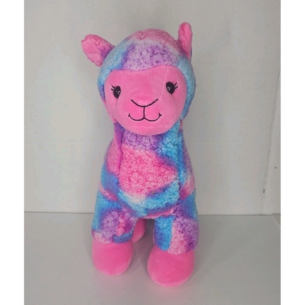Build A Bear Tie Dye Llama Plush Stuffed Animal Toy 15" Fuzzy Alpaca Pink Blue - Picture 1 of 8